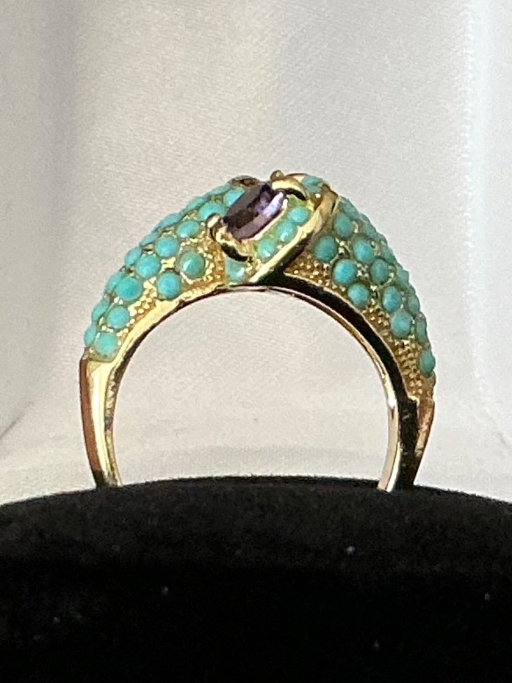 Sterling Silver Bypass Ring Gold Tone Amethyst Turquoise Pavé Style 925 - Picture 4 of 16
